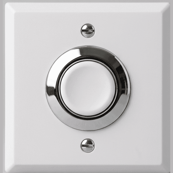 Photorealistic doorbell push button on a surround plate