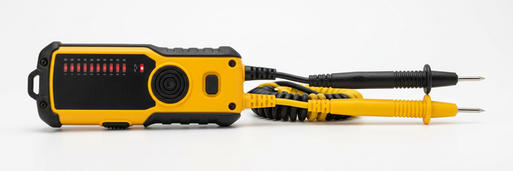 Photorealistic two-pole voltage and continuity tester with probes and LED indicator column